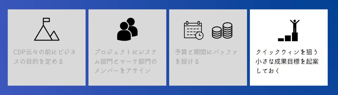 CDP導入プロジェクトの停滞を防ぐ4つの準備：クイックウィンを狙う小さな成果目標を起案しておく